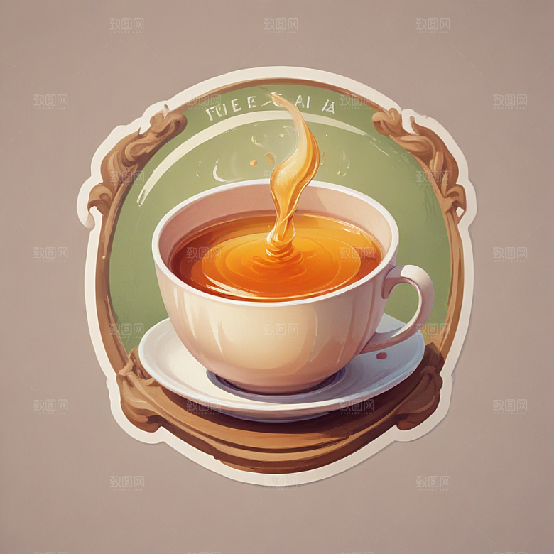 一杯茶插画卡通风格贴纸