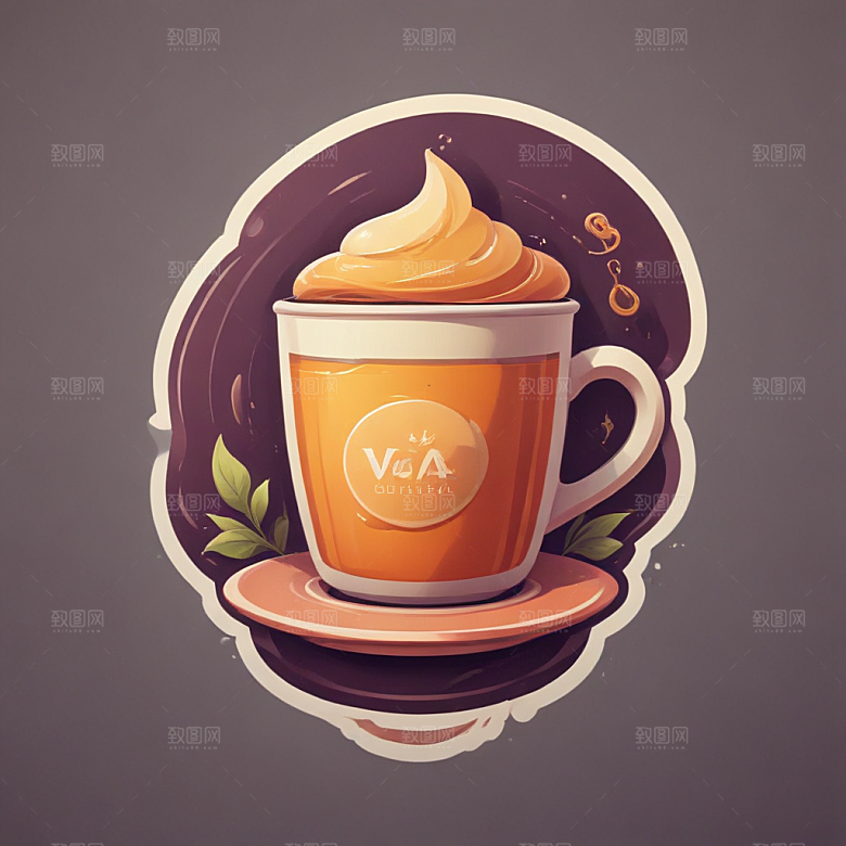 一杯茶插画卡通风格贴纸