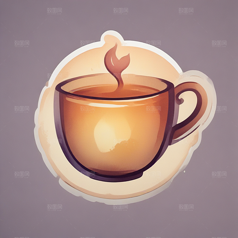 一杯茶插画卡通风格贴纸