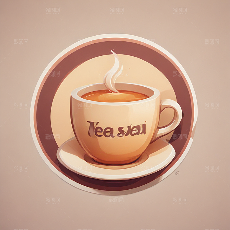 一杯茶插画卡通风格贴纸