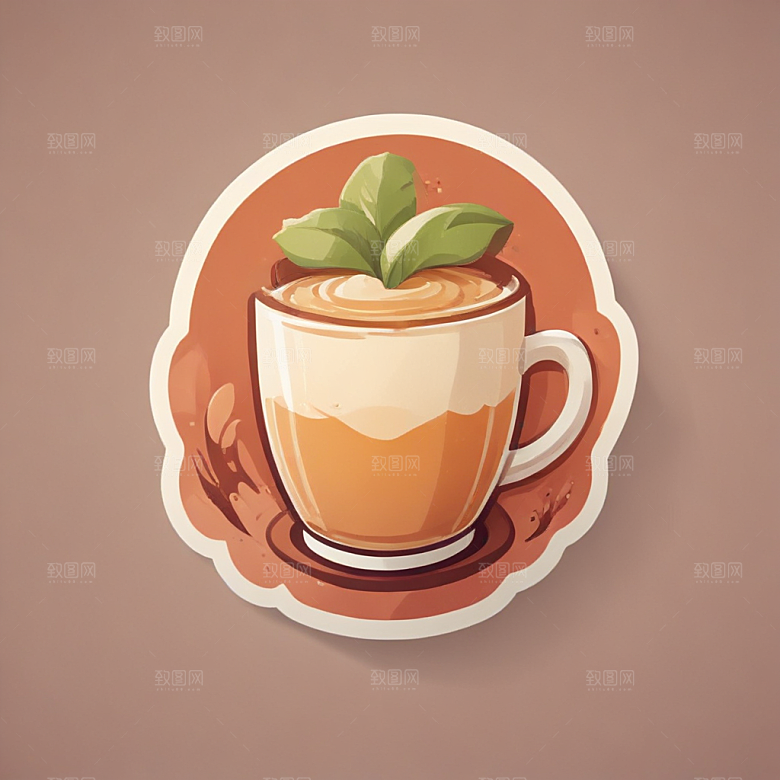 一杯茶插画卡通风格贴纸