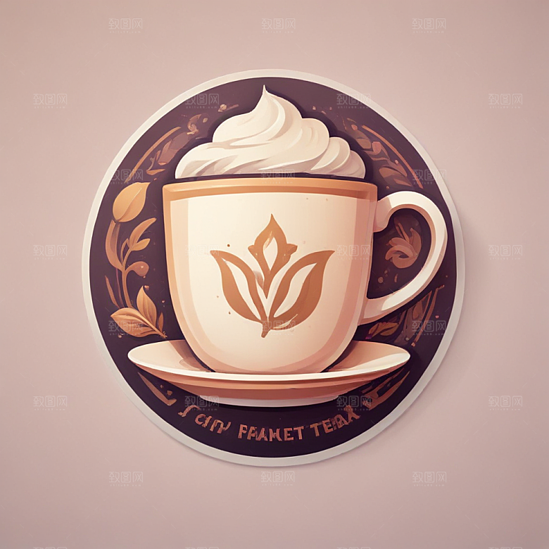 一杯茶插画卡通风格贴纸
