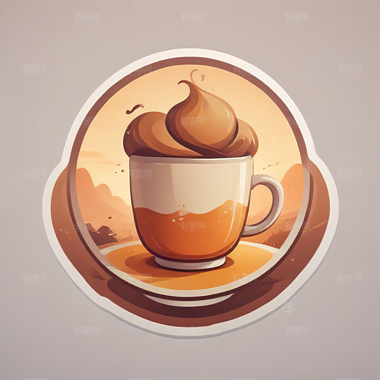 一杯茶插画卡通风格贴纸
