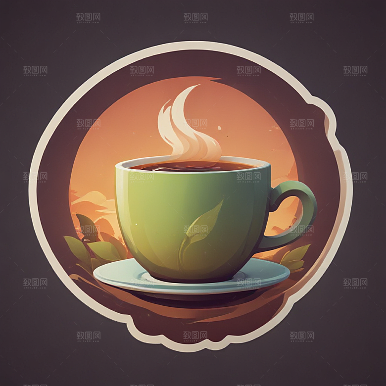 一杯茶插画卡通风格贴纸