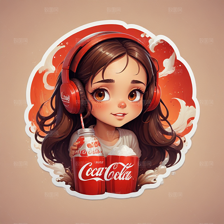 一听可乐插画卡通风格贴纸