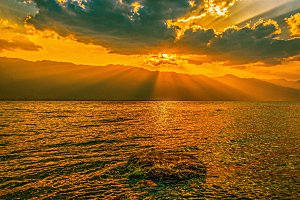 洱海日落风景图片设计素材