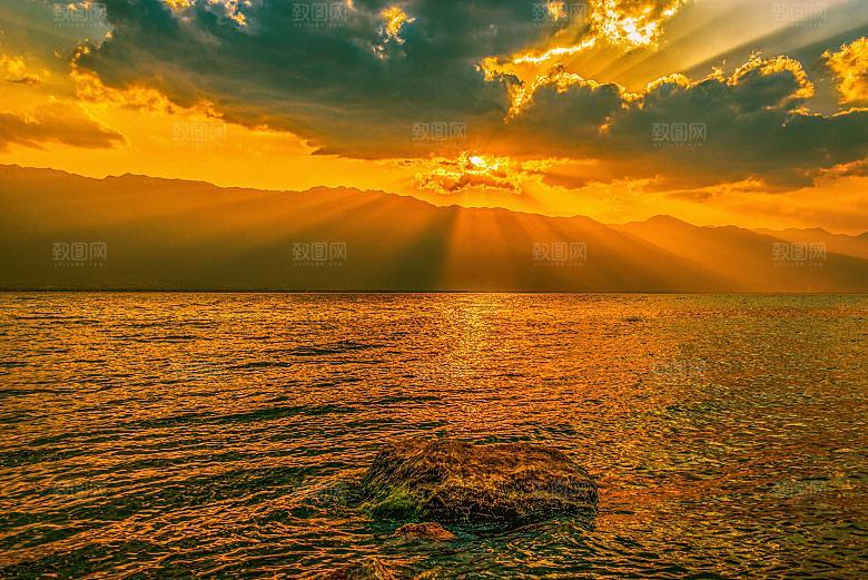 洱海日落风景图片设计素材