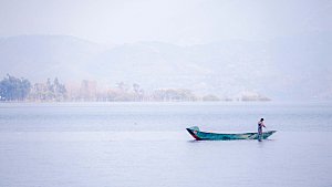 云南大理洱海渔民捕鱼