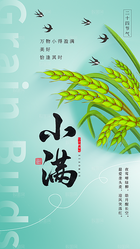 小满节气创意简约海报