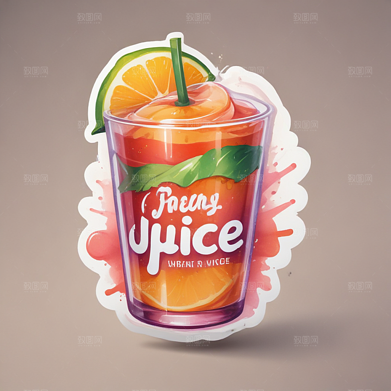 一杯果汁插画卡通风格贴纸