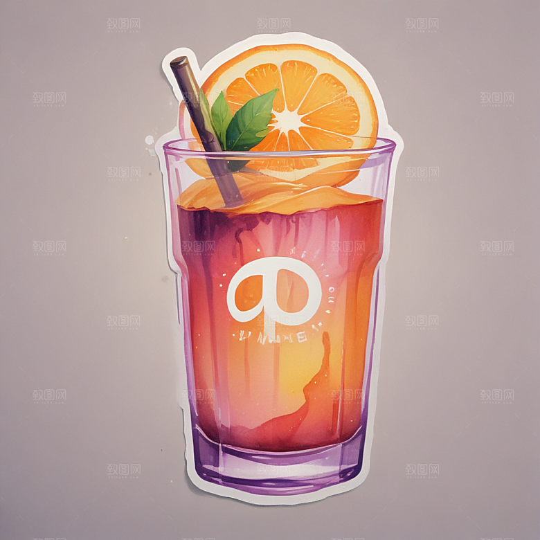 一杯果汁插画卡通风格贴纸