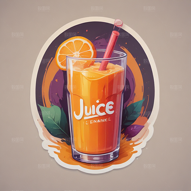 一杯果汁插画卡通风格贴纸