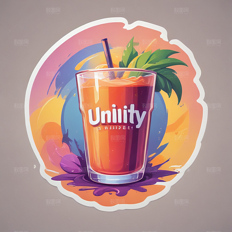 一杯果汁插画卡通风格贴纸