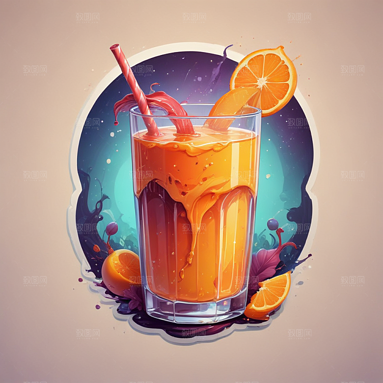 一杯果汁插画卡通风格贴纸