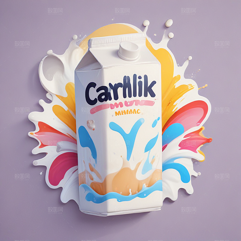 一盒牛奶插画卡通风格贴纸
