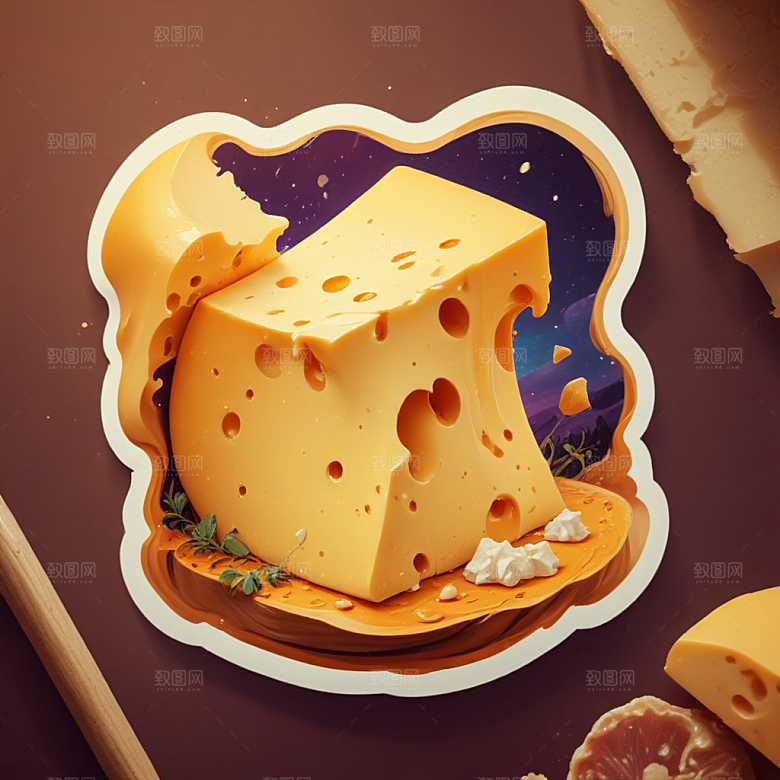 一块奶酪插画卡通风格贴纸