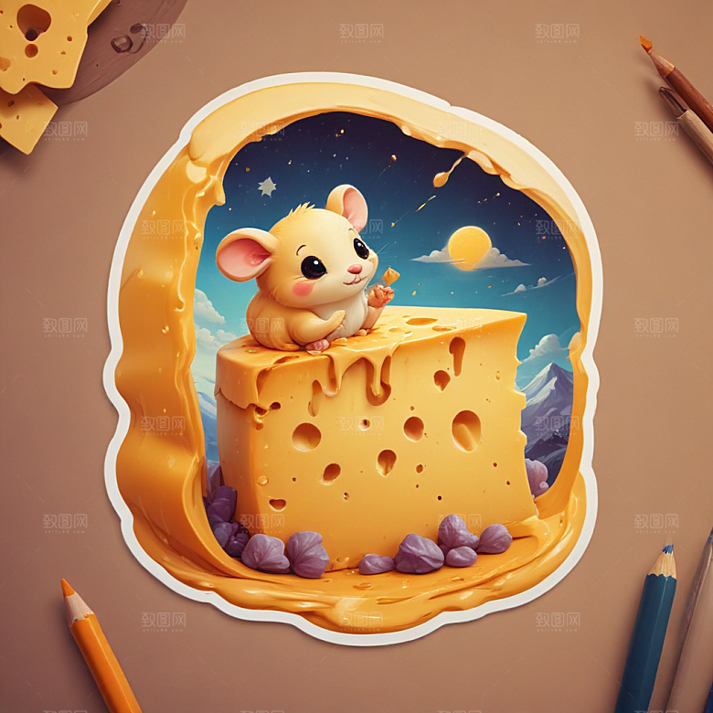 一块奶酪插画卡通风格贴纸