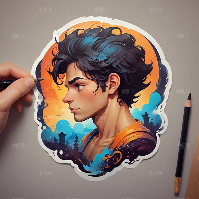 一名演员插画卡通风格贴纸