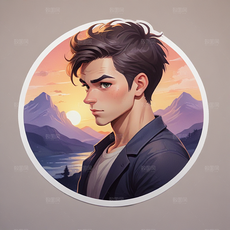 一名演员插画卡通风格贴纸