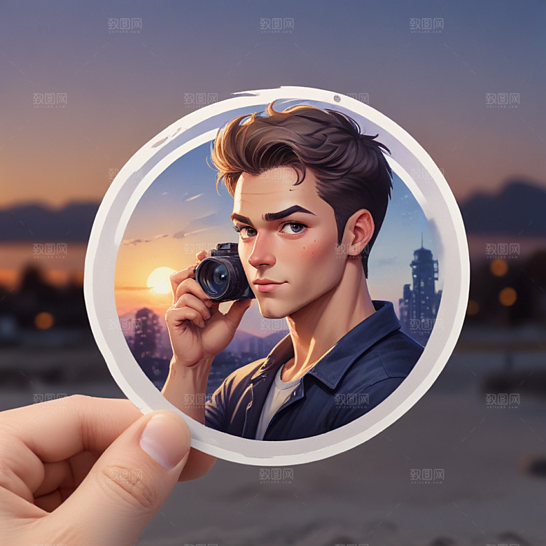 一名演员插画卡通风格贴纸