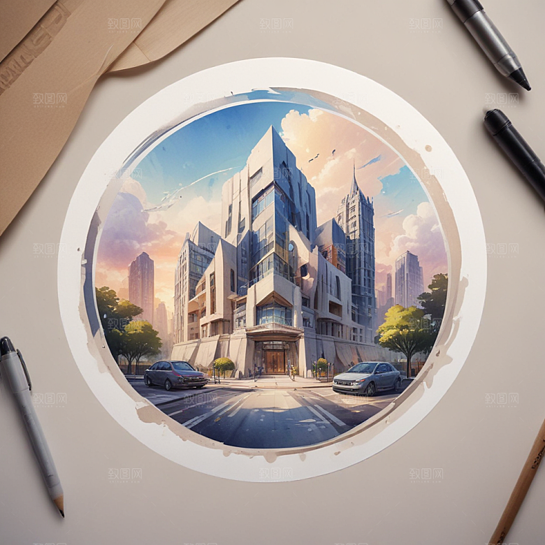 一名建筑师插画卡通风格贴纸