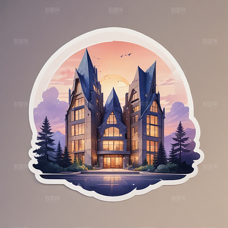一名建筑师插画卡通风格贴纸