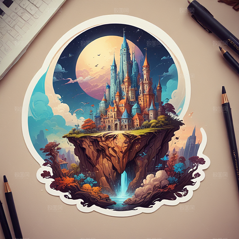 一名建筑师插画卡通风格贴纸