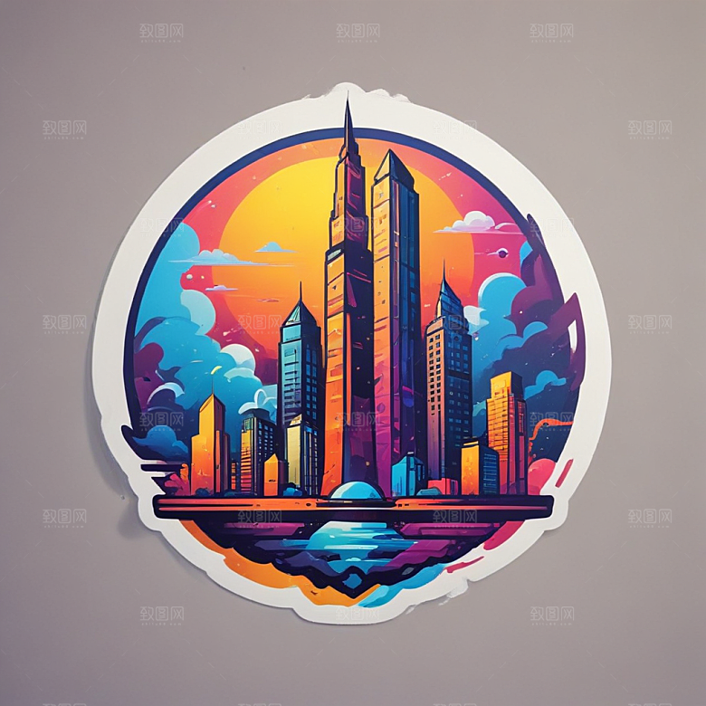 一名建筑师插画卡通风格贴纸