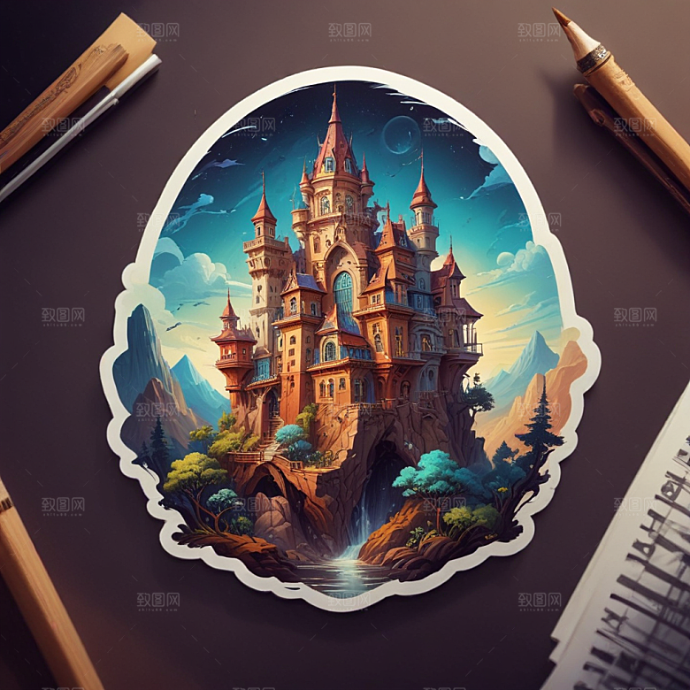 一名建筑师插画卡通风格贴纸