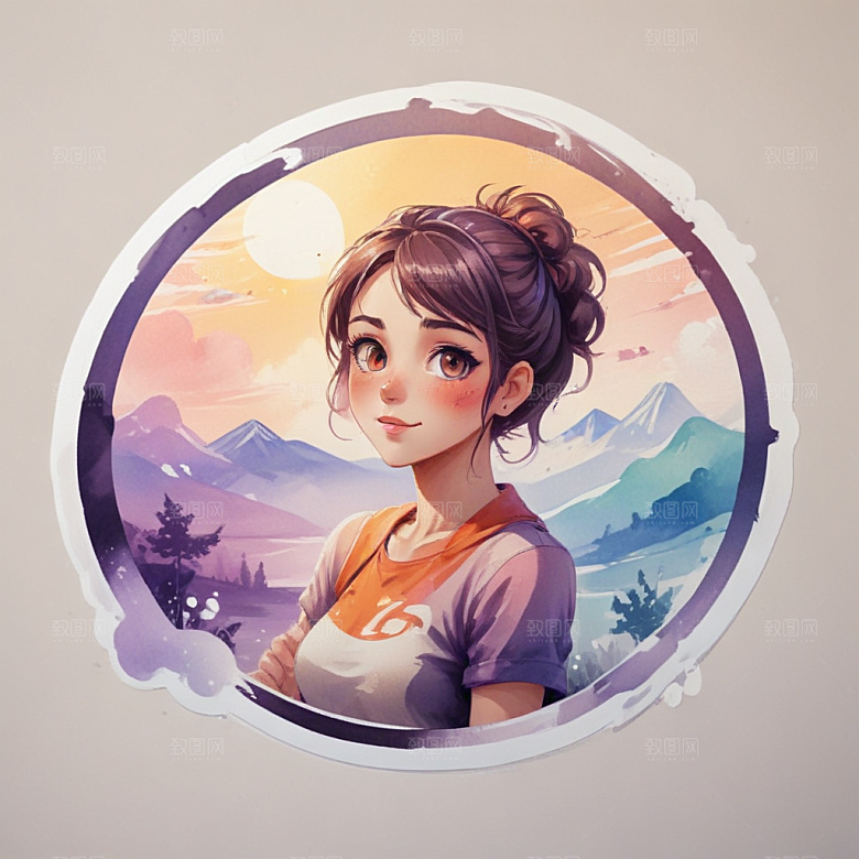 一名艺术家插画卡通风格贴纸