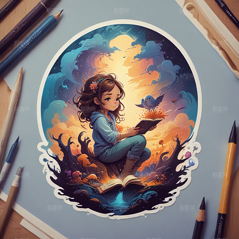 一名艺术家插画卡通风格贴纸
