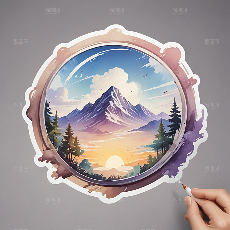 一名艺术家插画卡通风格贴纸