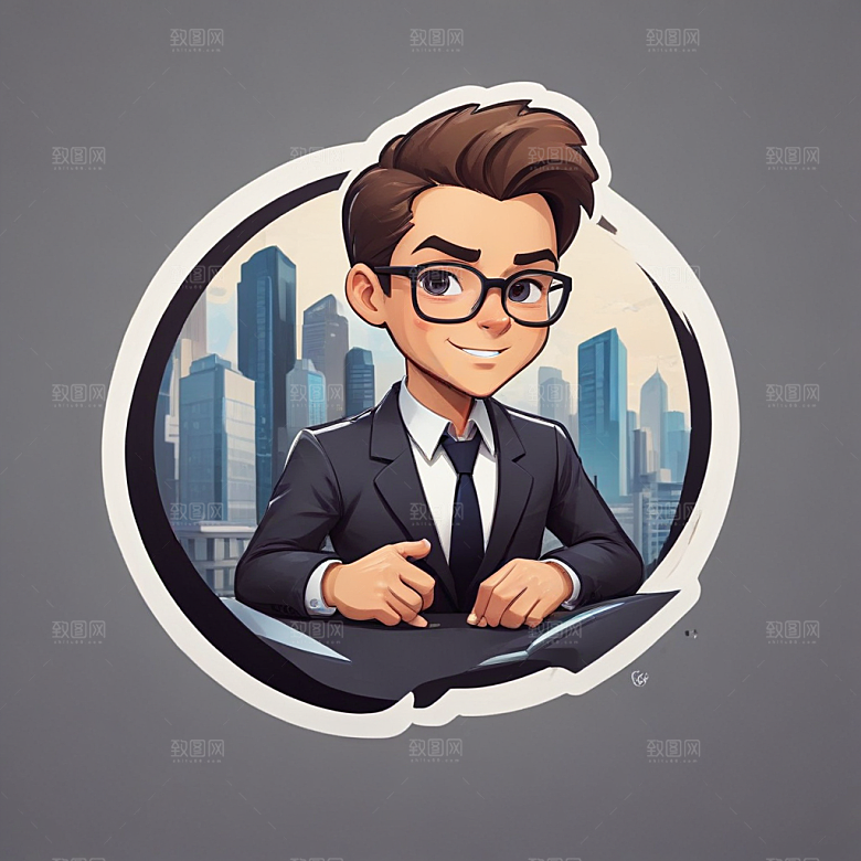 一名银行家插画卡通风格贴纸