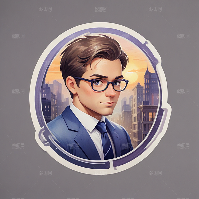 一名银行家插画卡通风格贴纸