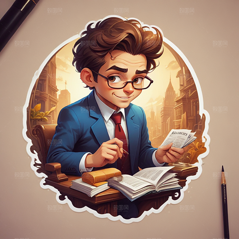 一名银行家插画卡通风格贴纸