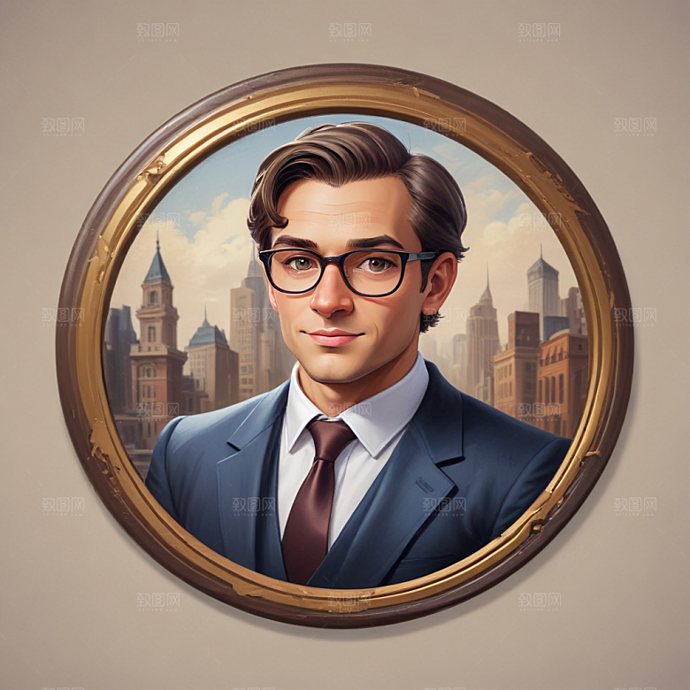 一名银行家插画卡通风格贴纸