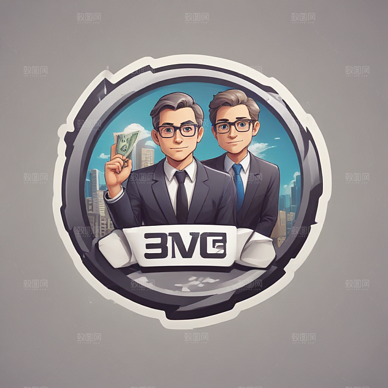 一名银行家插画卡通风格贴纸