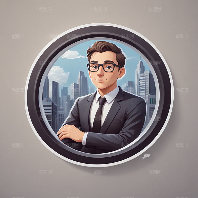 一名银行家插画卡通风格贴纸
