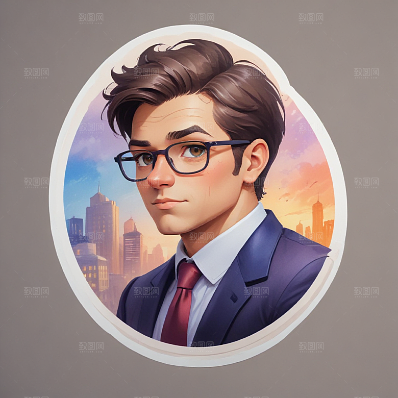 一名银行家插画卡通风格贴纸