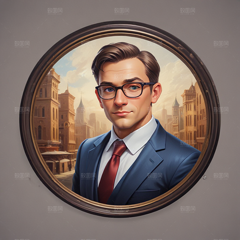 一名银行家插画卡通风格贴纸