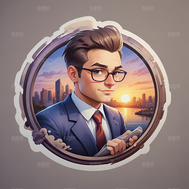 一名银行家插画卡通风格贴纸