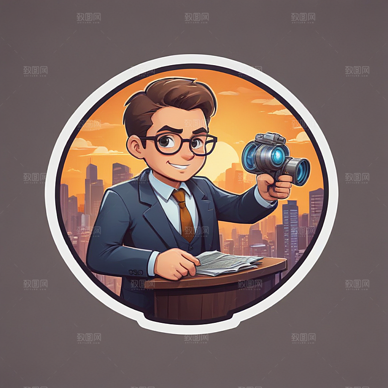 一名银行家插画卡通风格贴纸