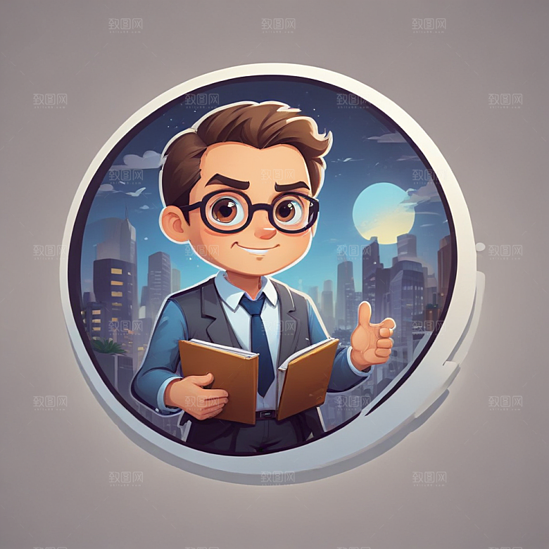 一名银行家插画卡通风格贴纸