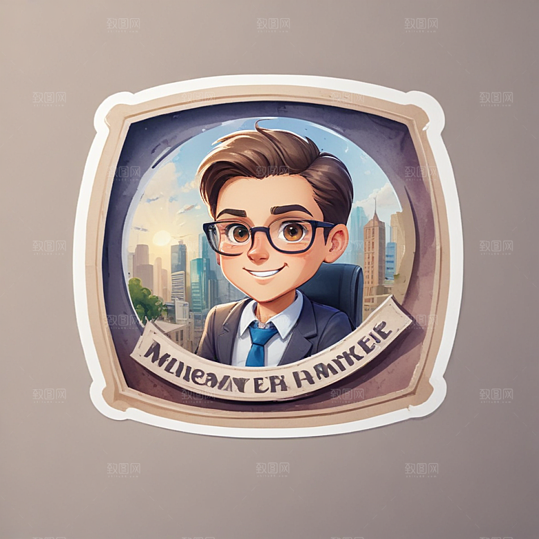 一名银行家插画卡通风格贴纸