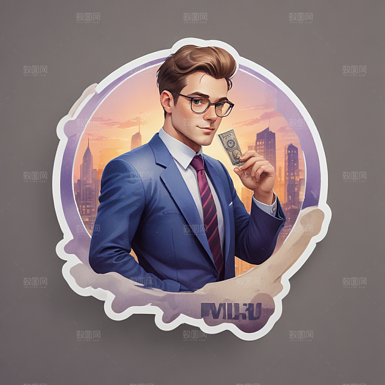 一名银行家插画卡通风格贴纸