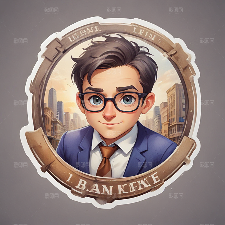 一名银行家插画卡通风格贴纸