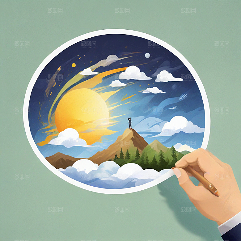 一名气象学家插画卡通风格贴纸