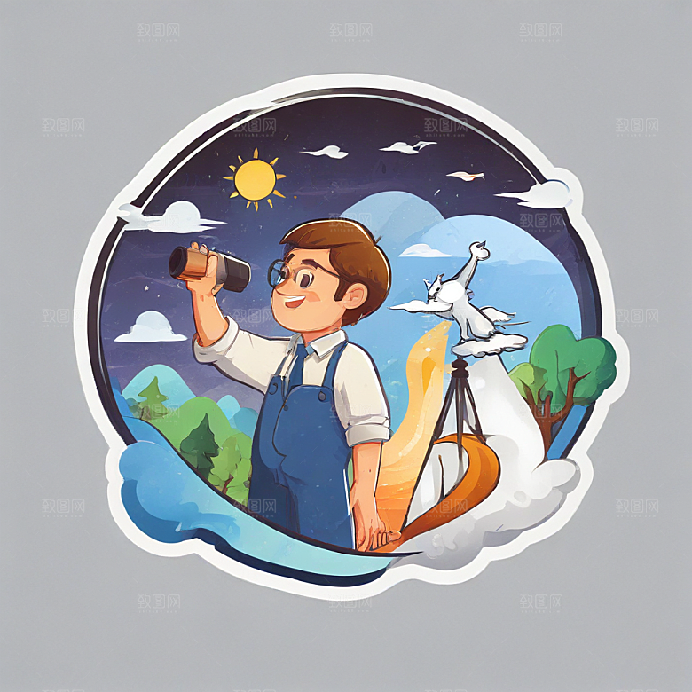 一名气象学家插画卡通风格贴纸