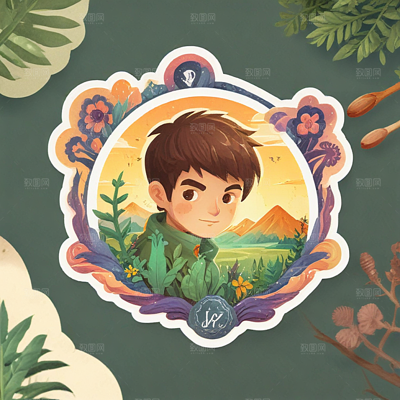 一名生物学家插画卡通风格贴纸
