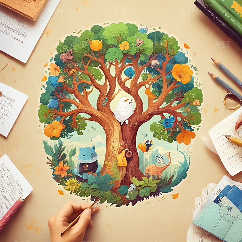 一名生物学家插画卡通风格贴纸